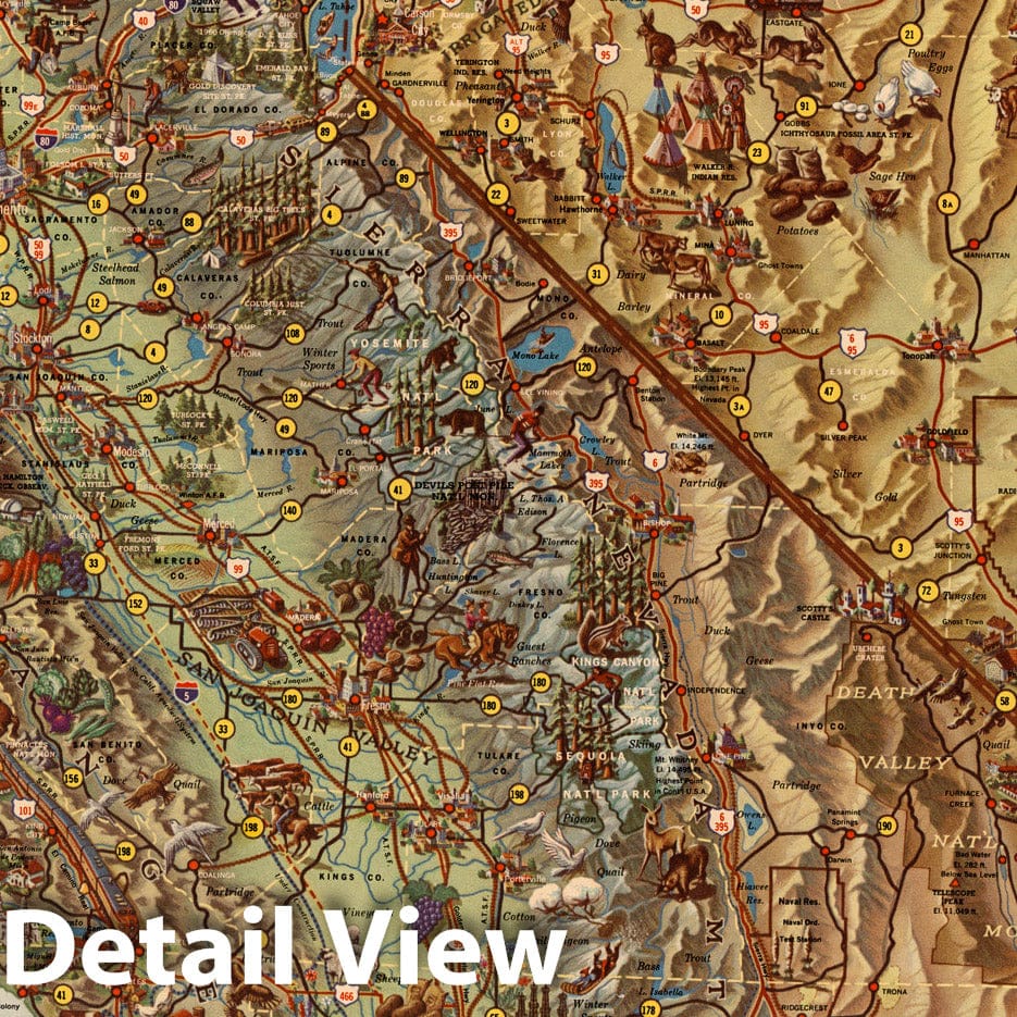 California and Nevada - Pictorial Map, 1962 - Historical Map Print