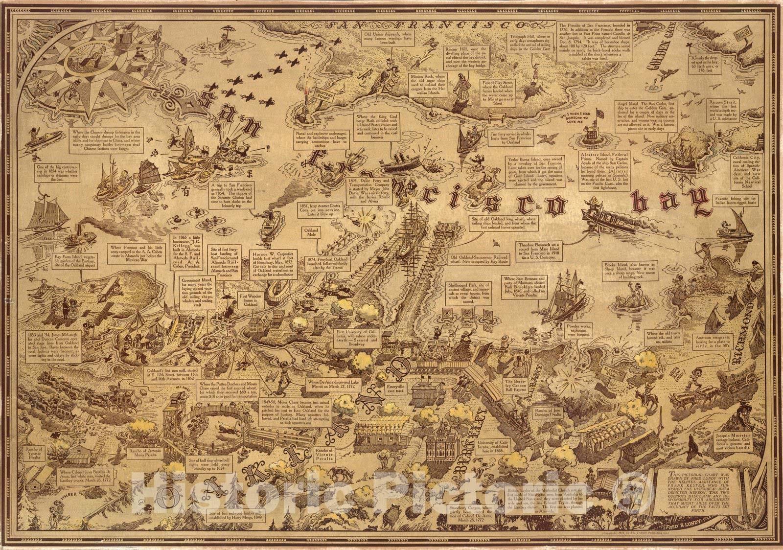Historic Map : San Francisco Bay. (with) part of San Francisco and Oakland 1934 - Vintage Wall Art