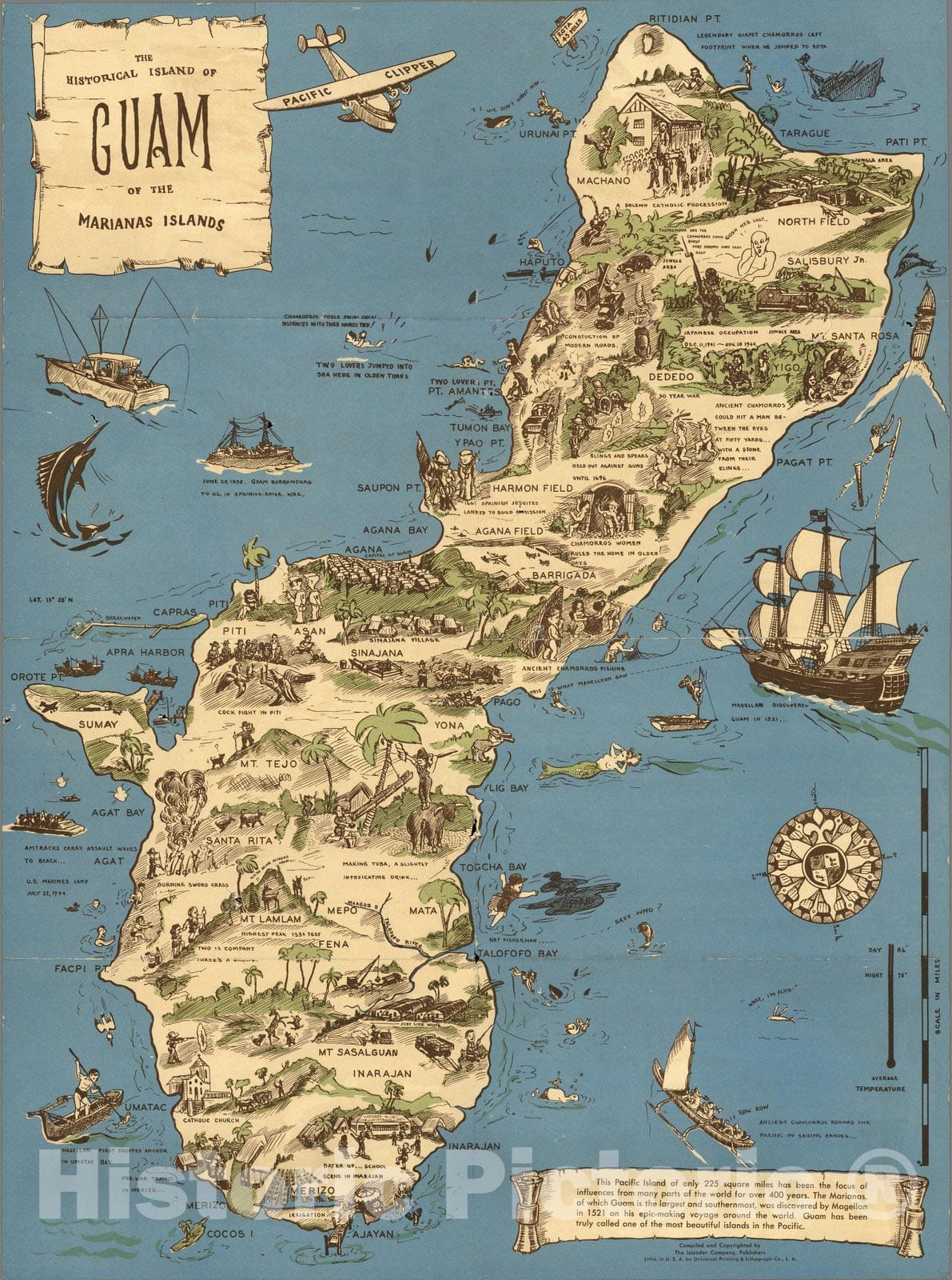 Guam, Mariana Islands - Pictorial Map, 1958