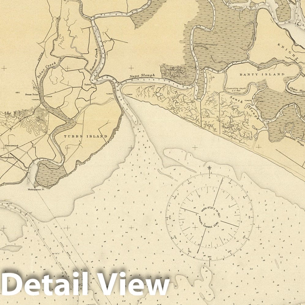 San Pablo Bay, California - Nautical Chart, 1925 - Historical Map Print