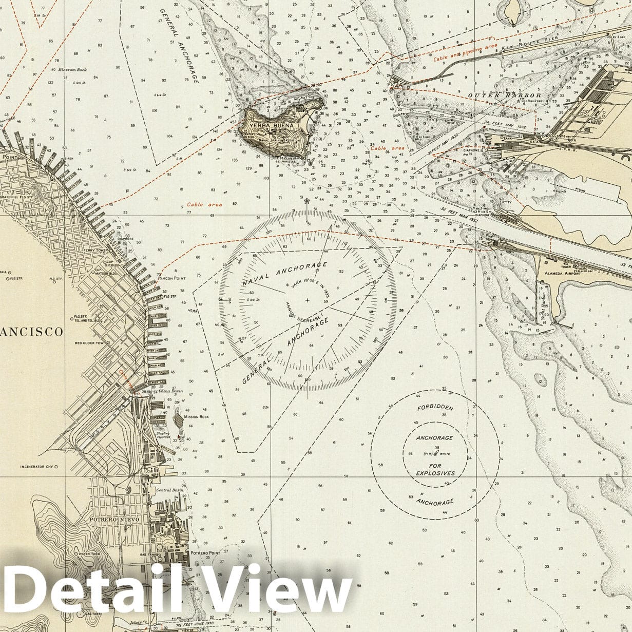 San Francisco Bay, California - Nautical Chart, 1932