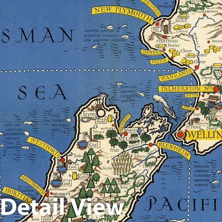New Zealand - Pictorial Map, 1943 - Historical Map Print