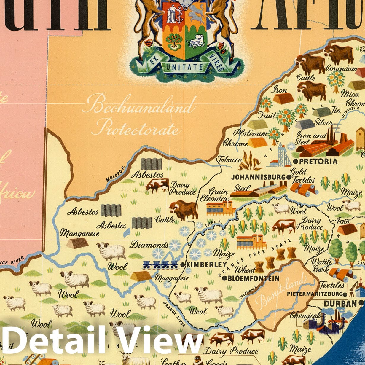 South Africa - Pictorial Map, 1943 - Historical Map Print