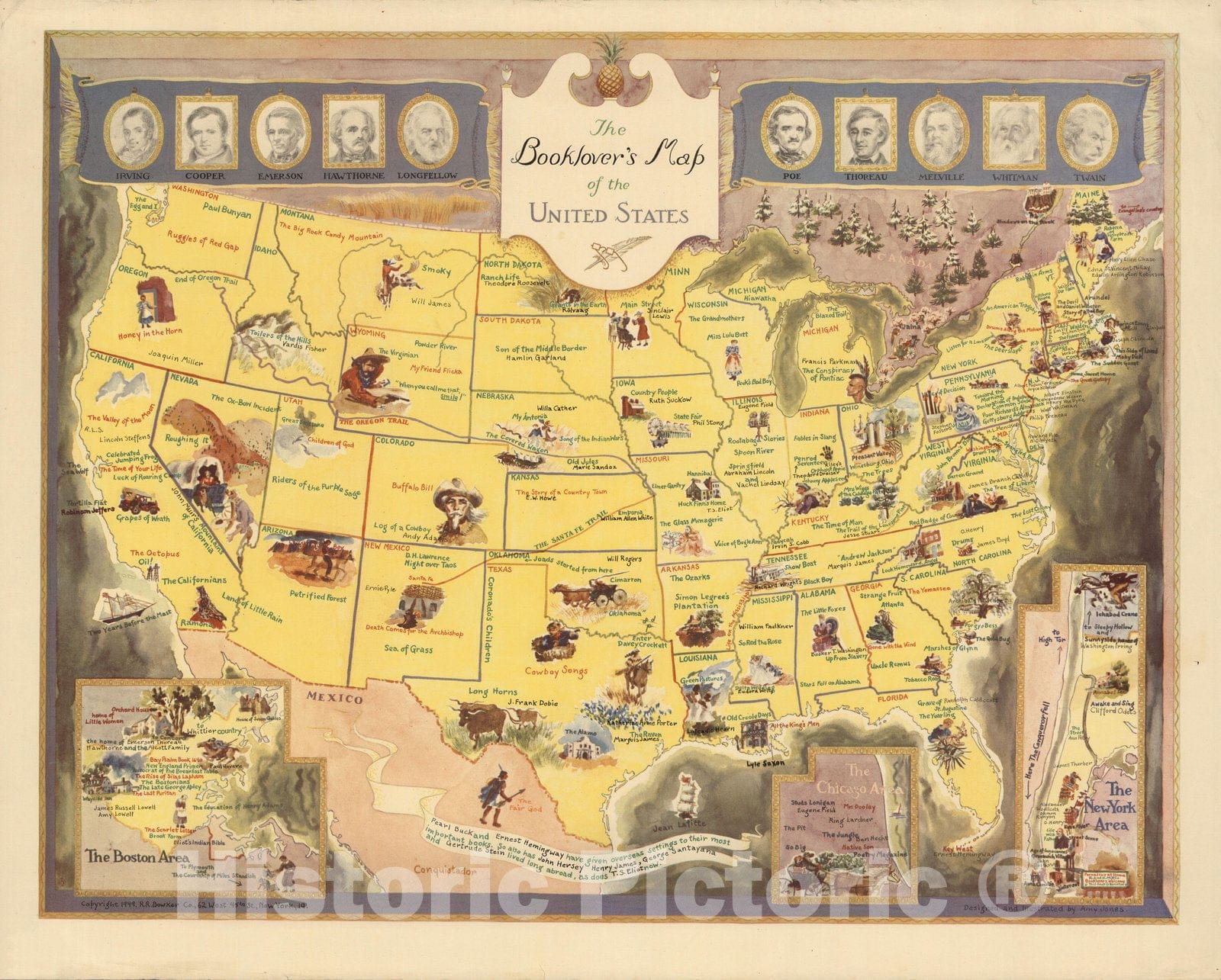 United States - Pictorial Map, 1949 - Booklover's Map Print