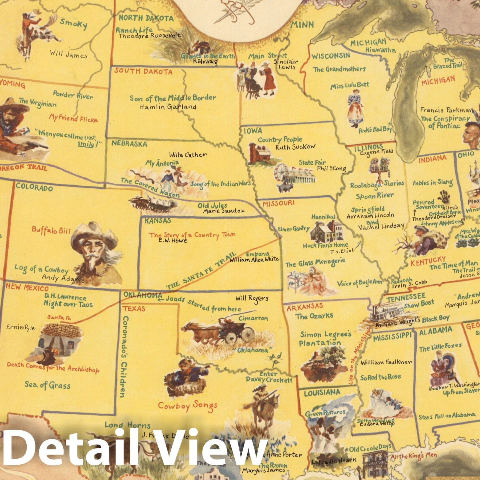 Historic Map : Booklover's Map of the United States, 1949 - Vintage Wall Art