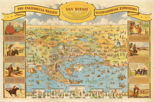 Historic Wall Map : California Pacific International Exposition - San Diego. 1935 - Vintage Wall Art