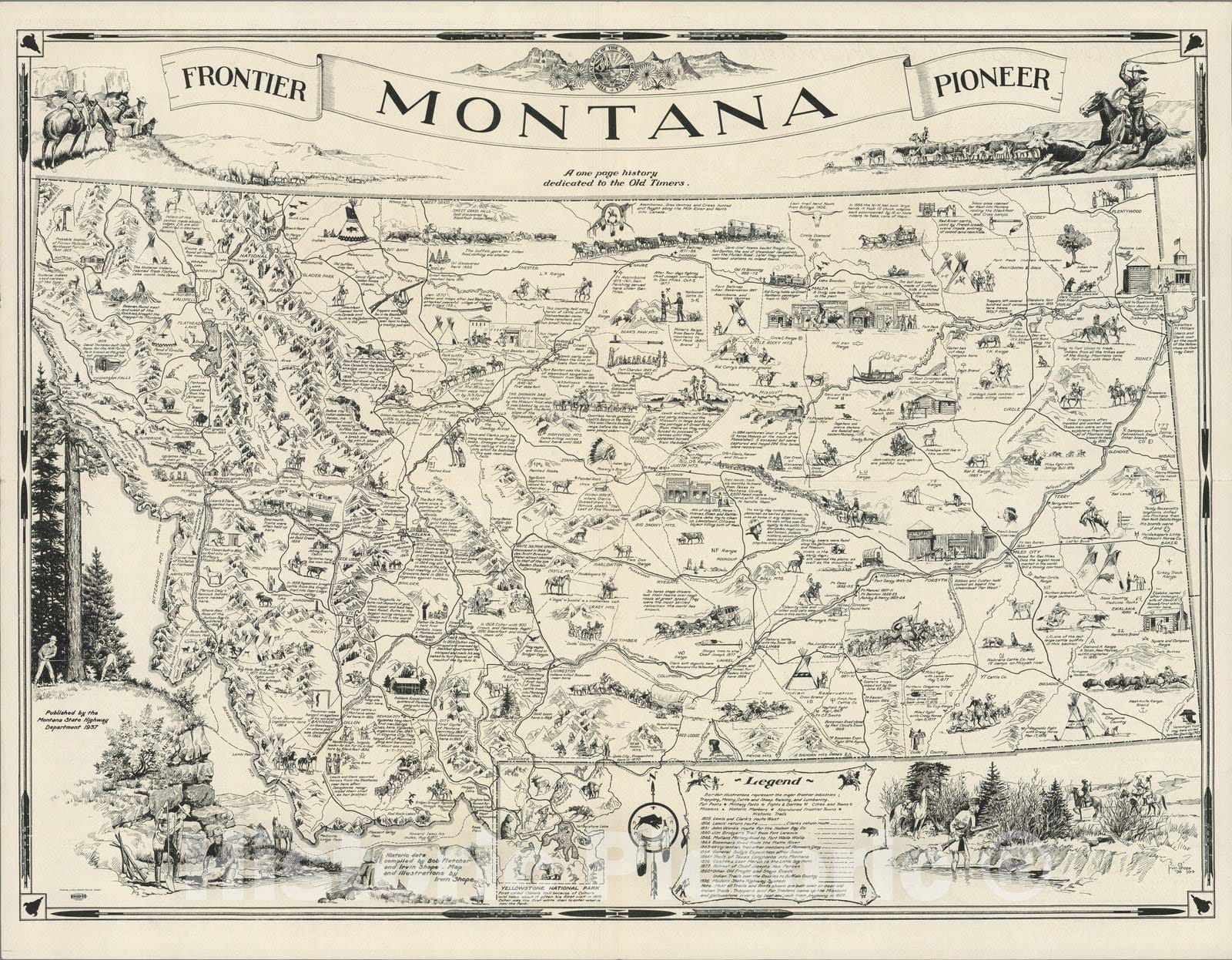 Montana - Pictorial Map, 1937 - Historical Map Print