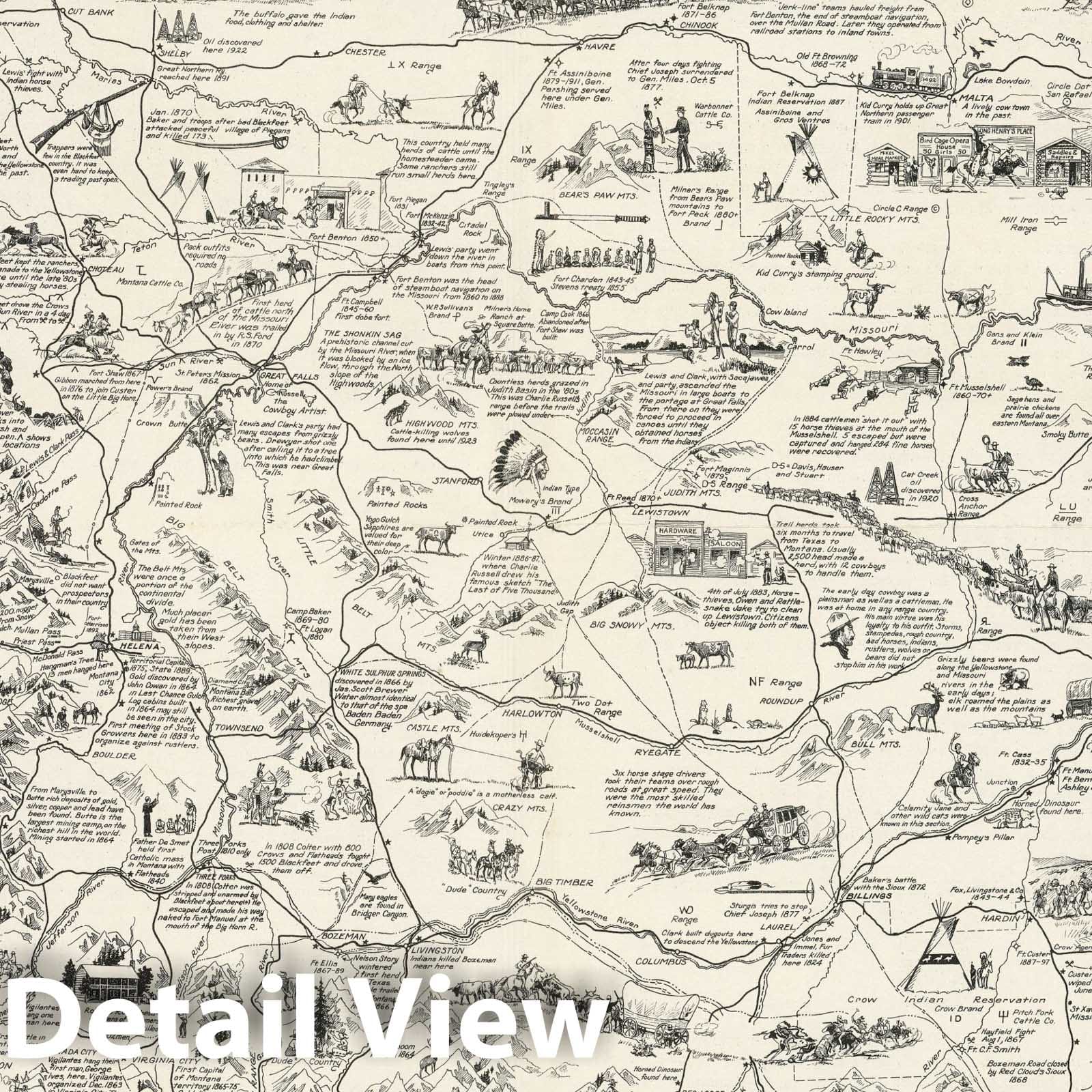 Montana - Pictorial Map, 1937 - Historical Map Print