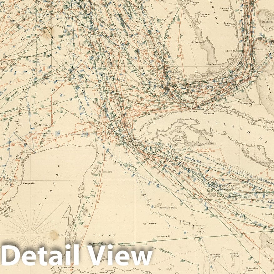 North Atlantic Nautical Chart, 1852 - Maury Gulf Stream & Wind Patterns Map