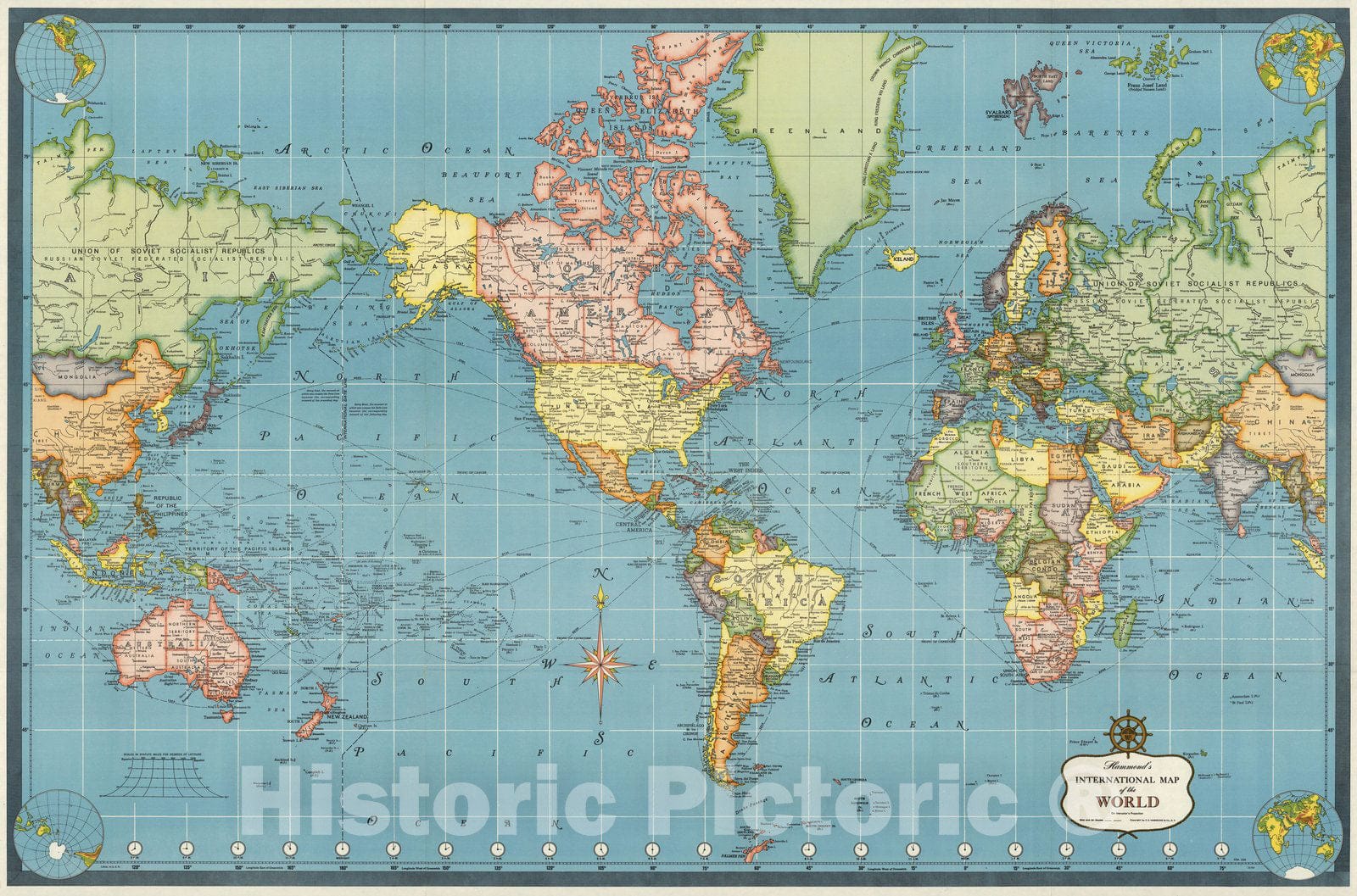 Historic Map : Case Map, Hammond's World. 1957 - Vintage Wall Art