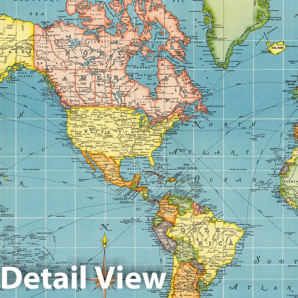Hammond's International World Map 1957 - Historical Map Print