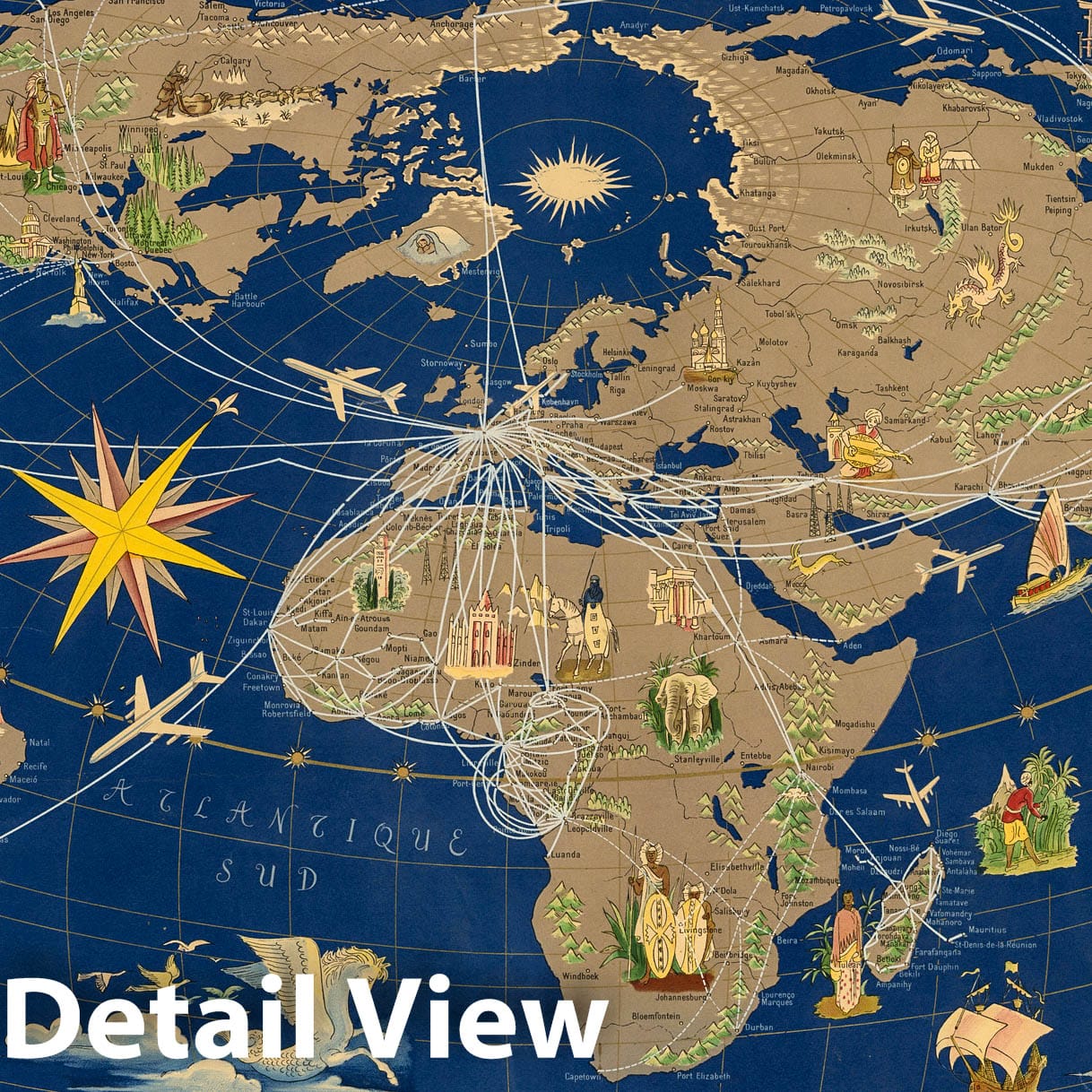 Air France - World Airline Routes, 1959 - Historical Map Print