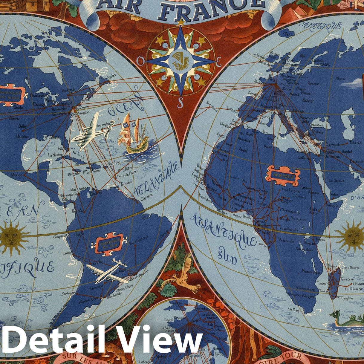 Air France - World Airline Routes, 1952 - Historical Map Print