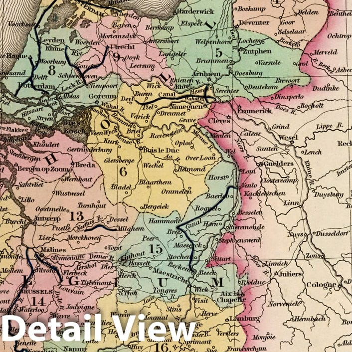 Holland and Belgium, 1836 - Historical Map Print