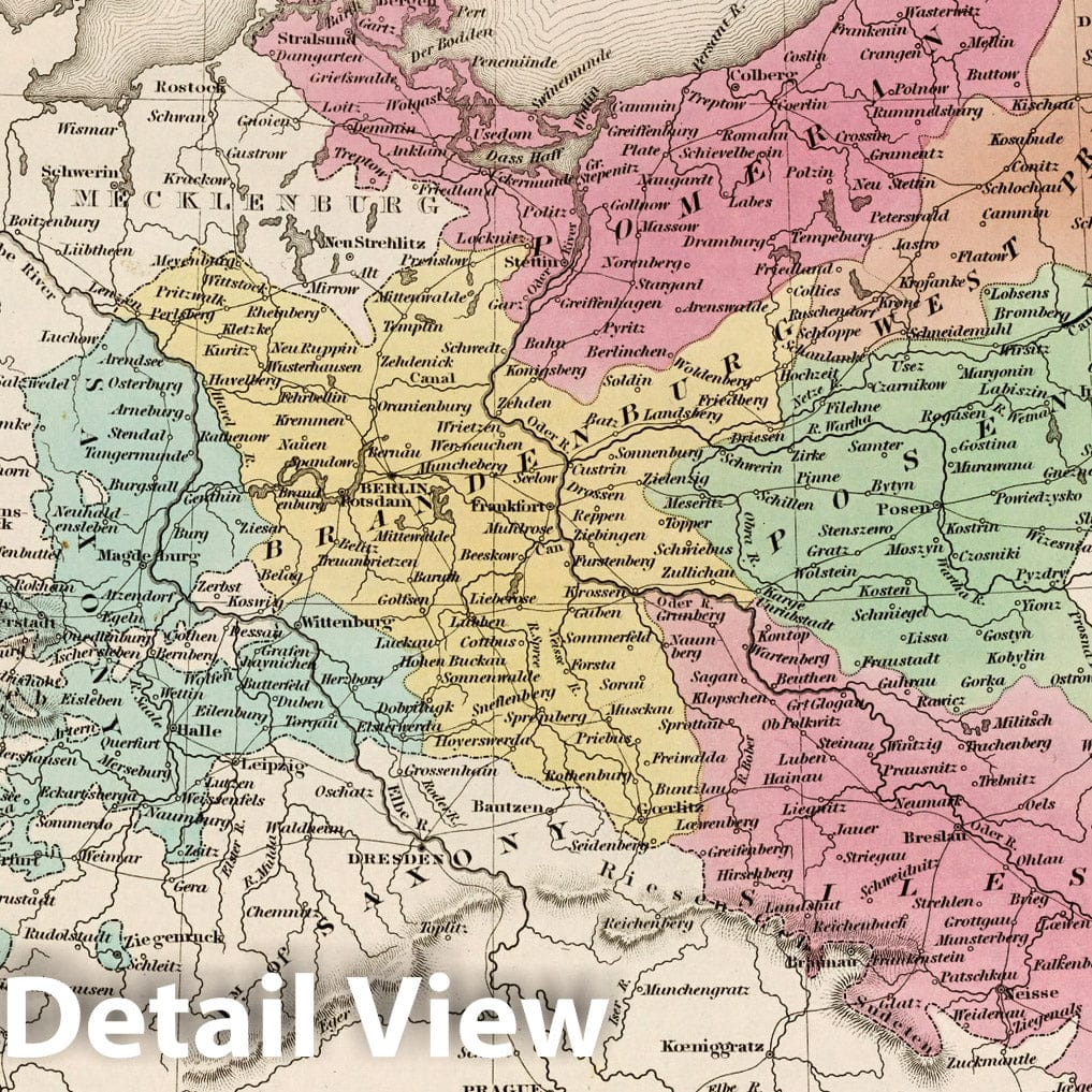 Prussia with Environs of Berlin, 1836 - Historical Map Print