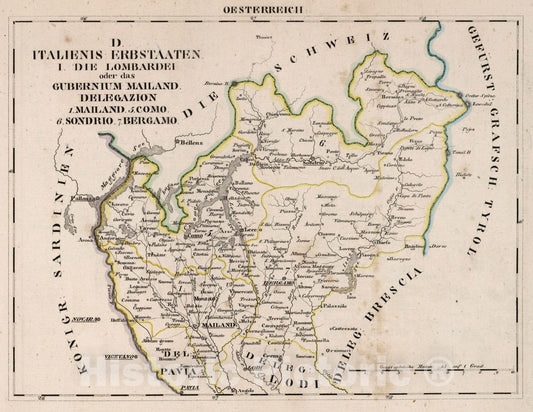 Historic Wall Map : Austria, V.3:11-15:XI:1.Oesterreich. D. Italienis: Erbstaaten. I. Die Lombardei 1828 , Vintage Wall Art