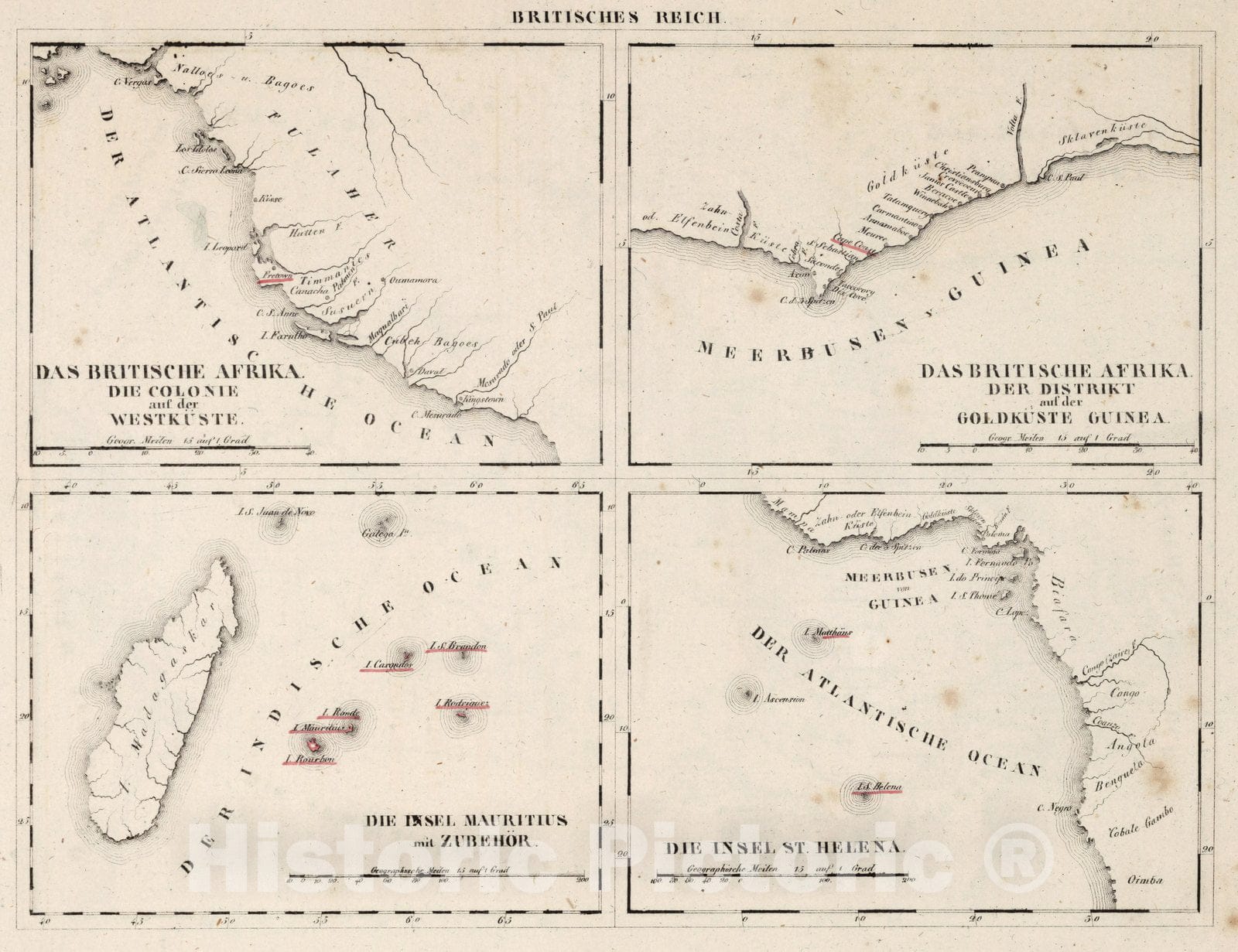 Historic Map : V.3:11-15:XV. Britisches Reich. Das Britische Afrika 1830 - Vintage Wall Art