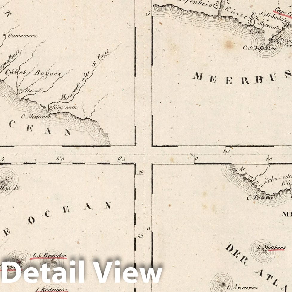 British Africa: Cape Colony, Gold Coast Guinea, Mauritius, and Saint Helena, 1830 - Historical Map Print