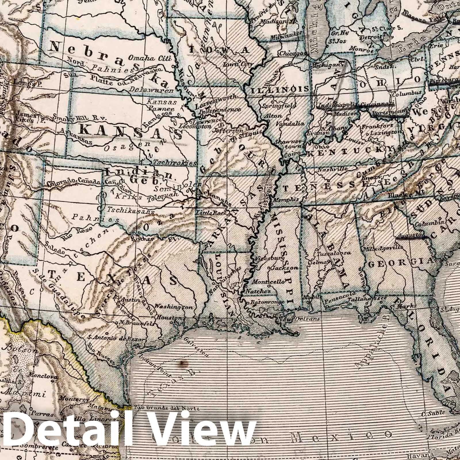 United States and Mexico, 1872 - Historical Map Print