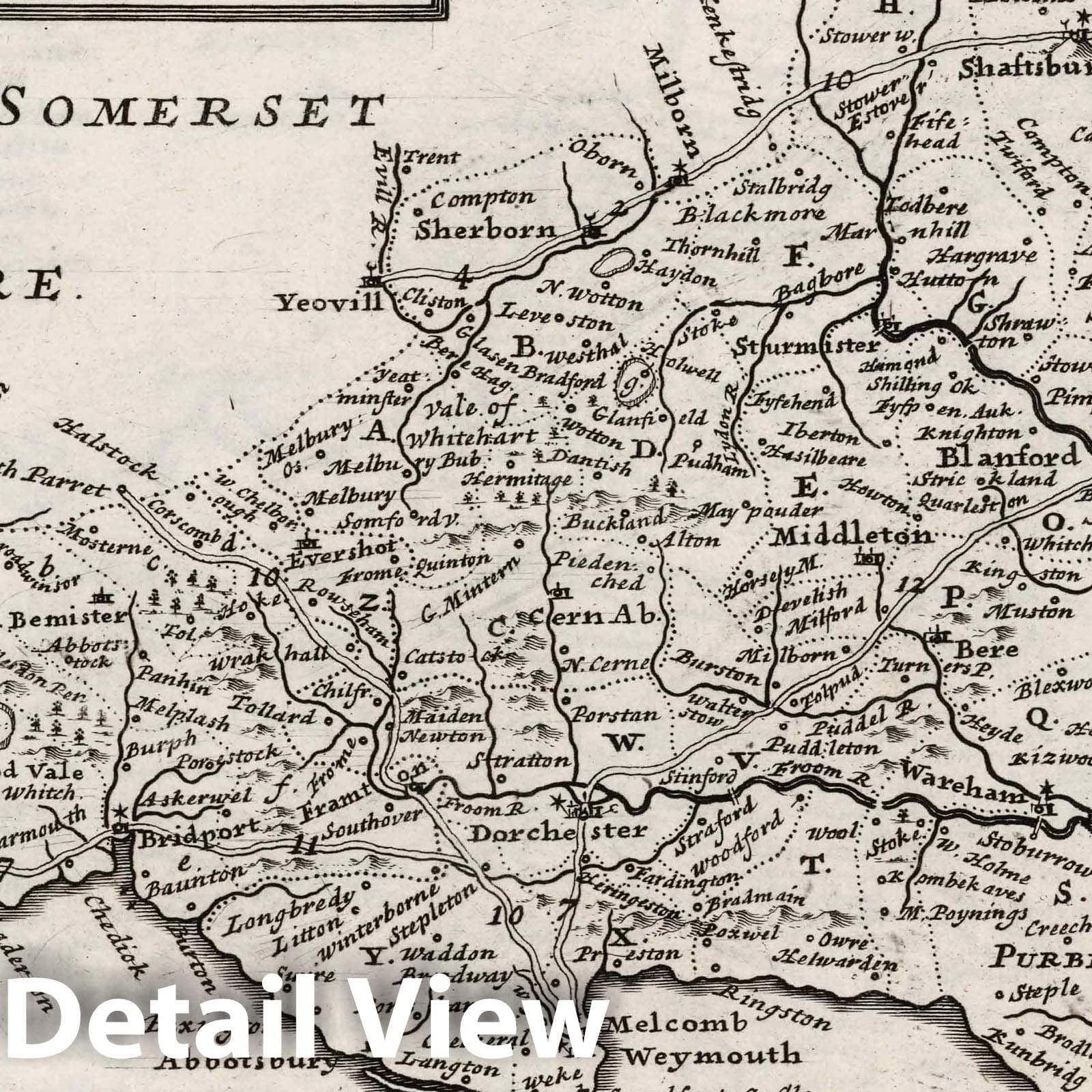 Dorset, England - Road Map, 1724 by Herman Moll