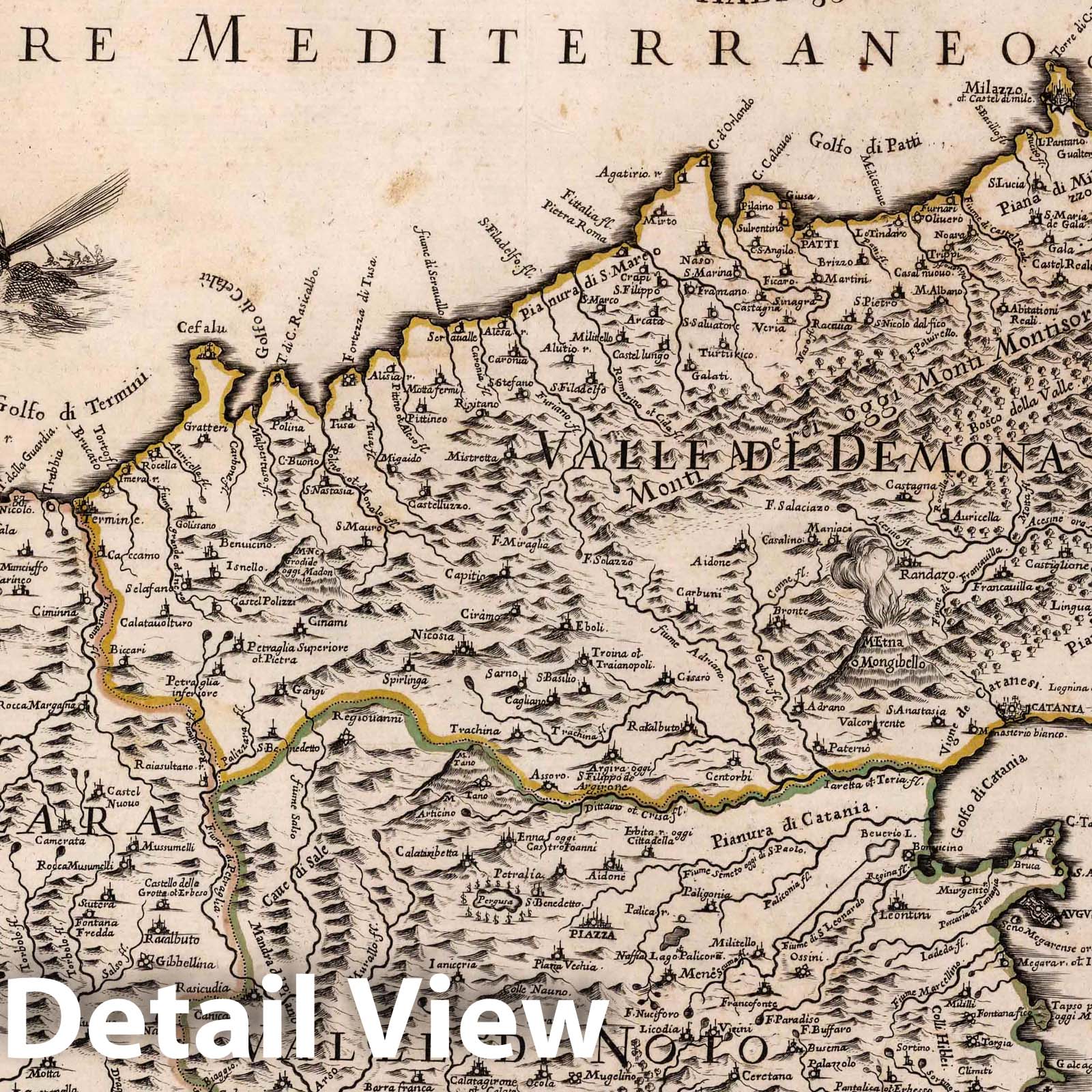 Sicily - River Map, 1682 - Historical Map Print
