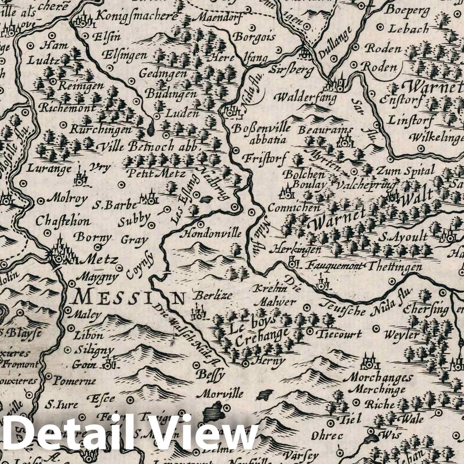 Lorraine, France - River Map, 1636 - Historical Map Print