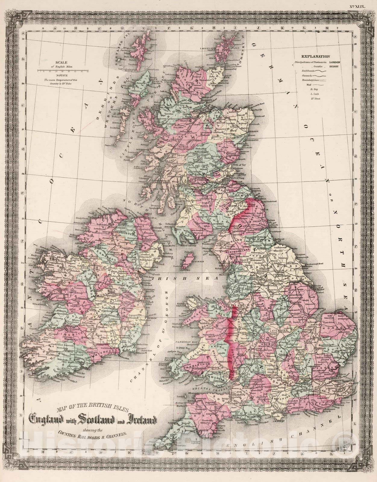 Historic Wall Map : World Atlas Map, British Isles. 1874 - Vintage Wall Art