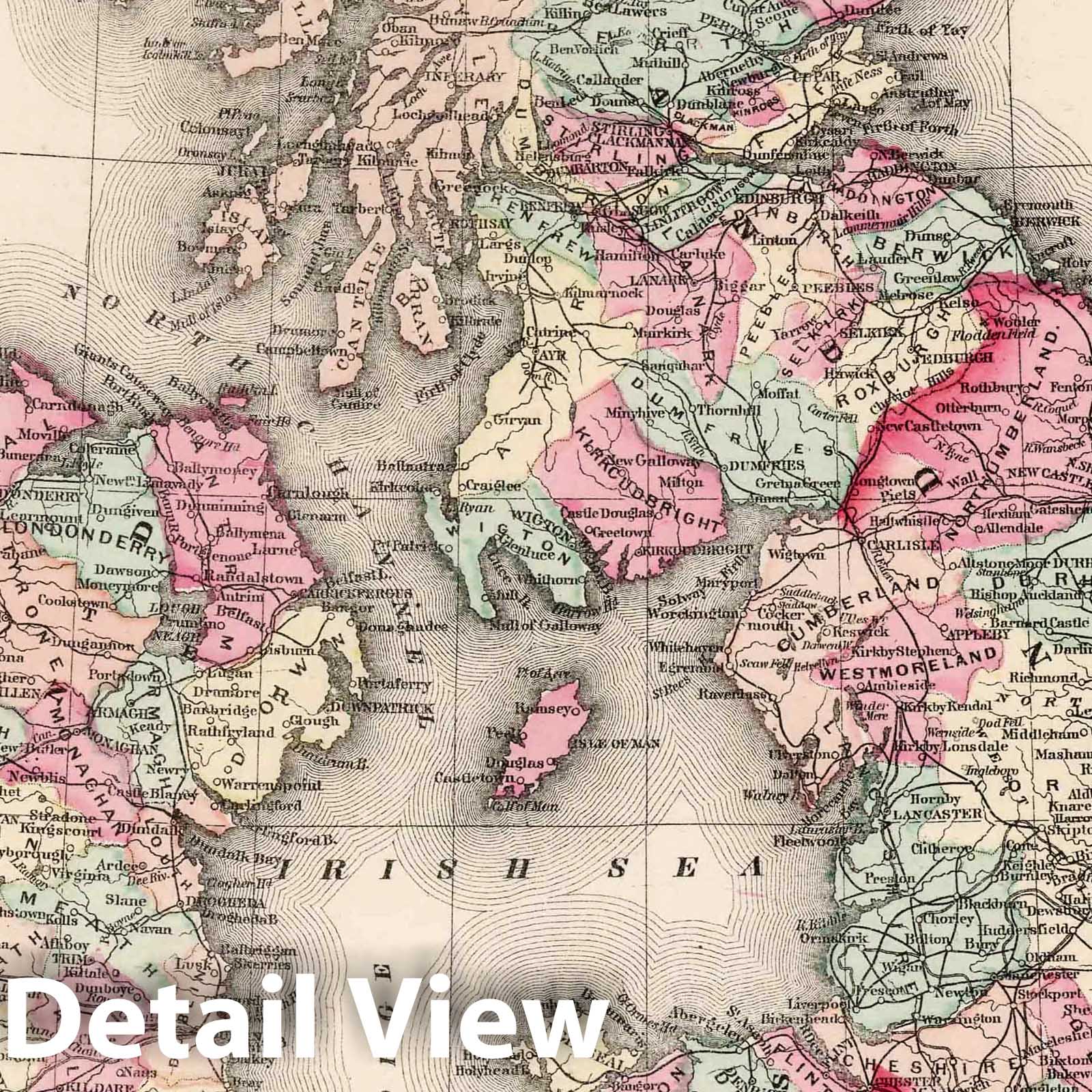 British Isles - Railroad Map, 1874 - Historical Map Print
