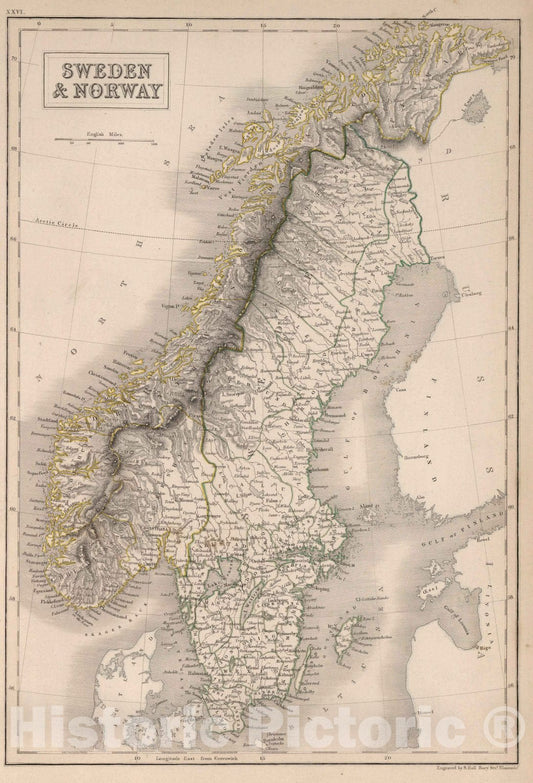 Historic Map : World Atlas Map, Sweden & Norway. 1841 - Vintage Wall Art