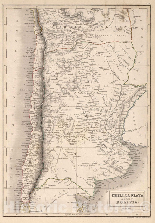 Historic Map : World Atlas Map, Chili, La Plata and Part of Bolivia. 1841 - Vintage Wall Art