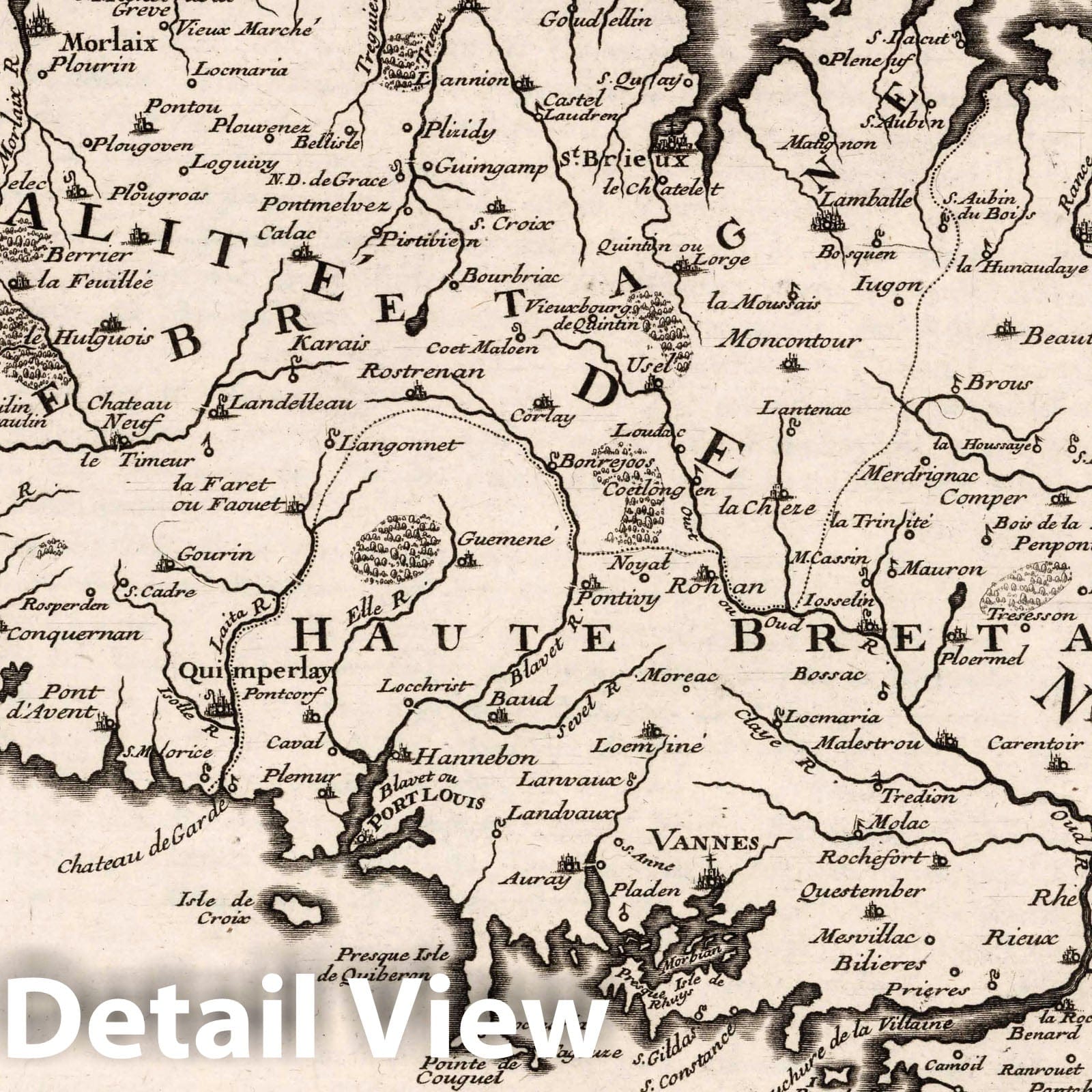 Brittany and Nantes Generality, France 1705 Historical Map Print