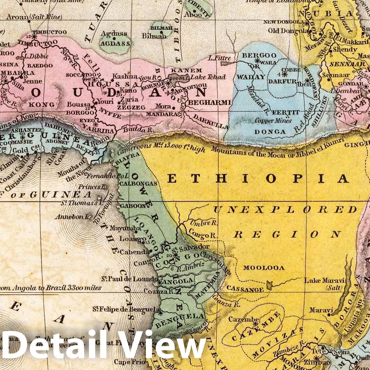 Africa with Liberia Inset, 1839 - Mitchell's School Atlas Historical Map