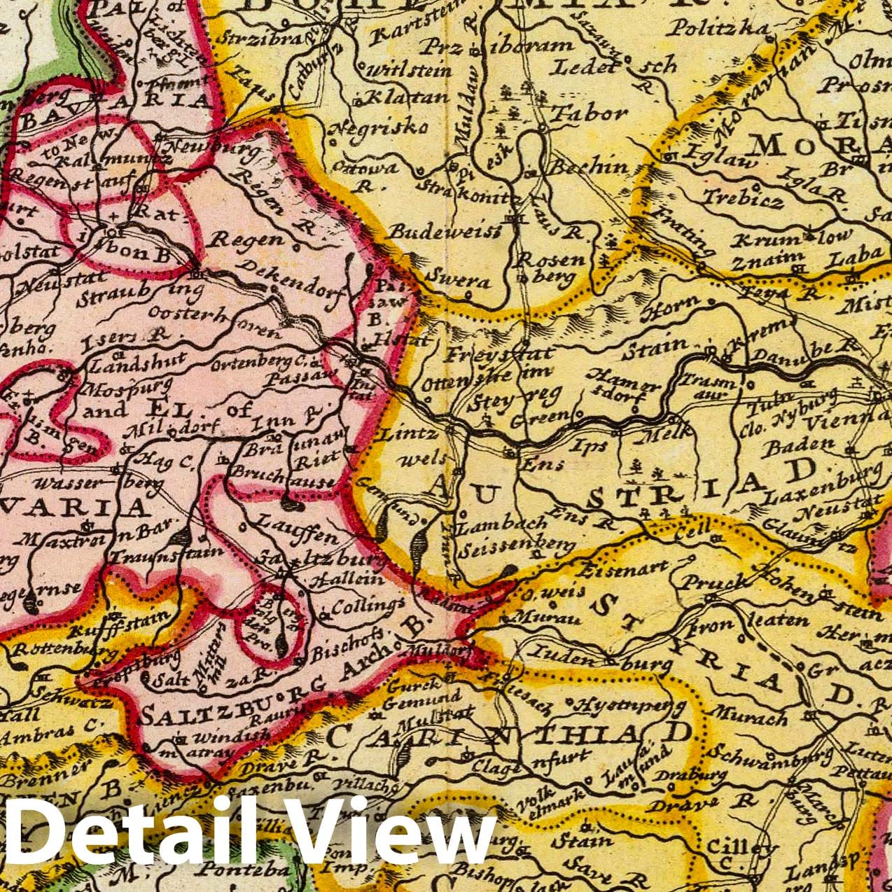 Southeast Germany: Bavaria, Austria, Styria, Carinthia, Tirol - River Map, 1736