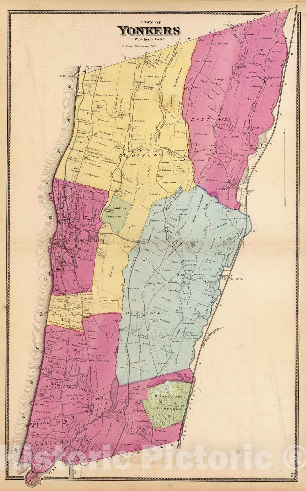 Historic Map : County Atlas Map, Yonkers, Town. 1868 - Vintage Wall Art