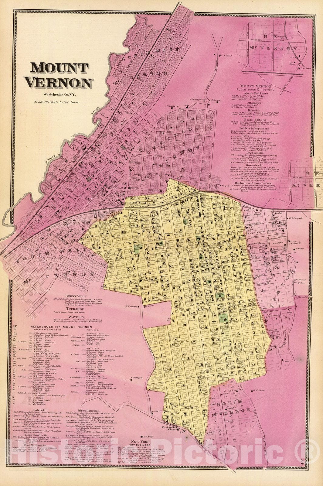 Historic Map : Mount Vernon (Westchester County, N.Y.), New York, County Atlas Map, Mt. Vernon, N.Y. 1868 , Vintage Wall Art