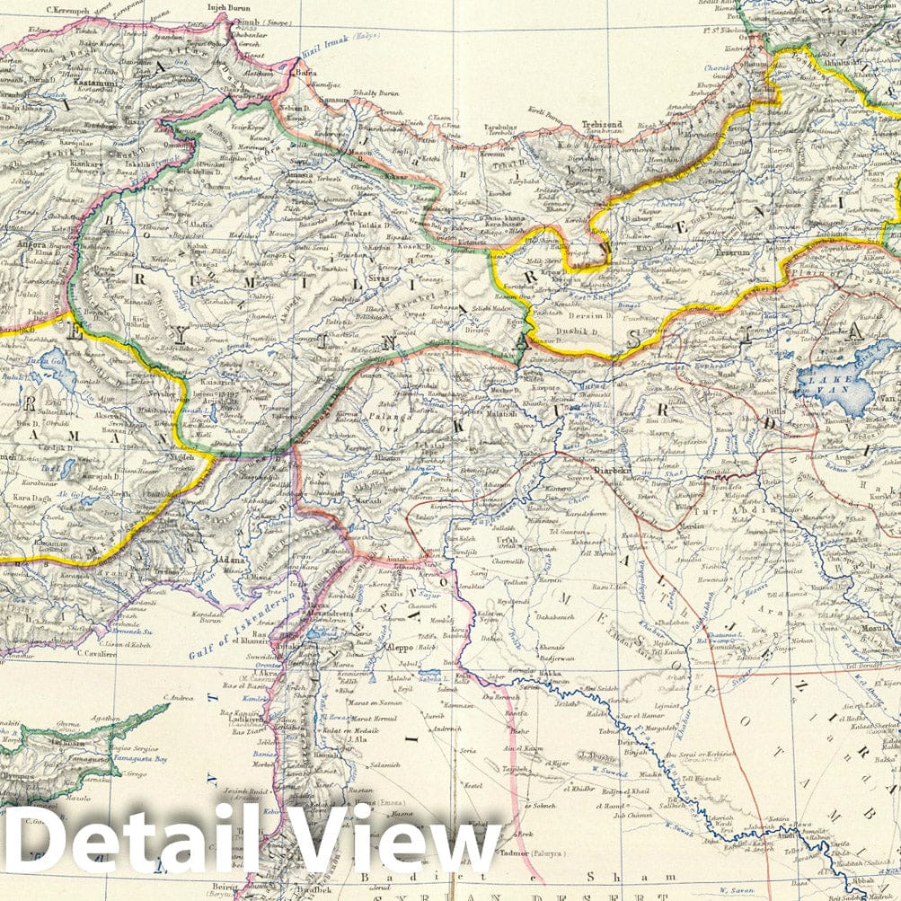 Turkey in Asia, Asia Minor, and Transcaucasia - 1861 Historical Map Print