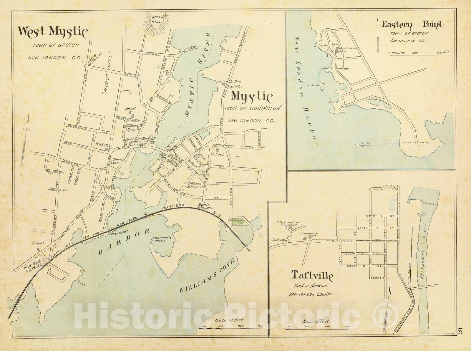 Historic Map : State Atlas Map, W. Mystic, Mystic. 1893 - Vintage Wall Art