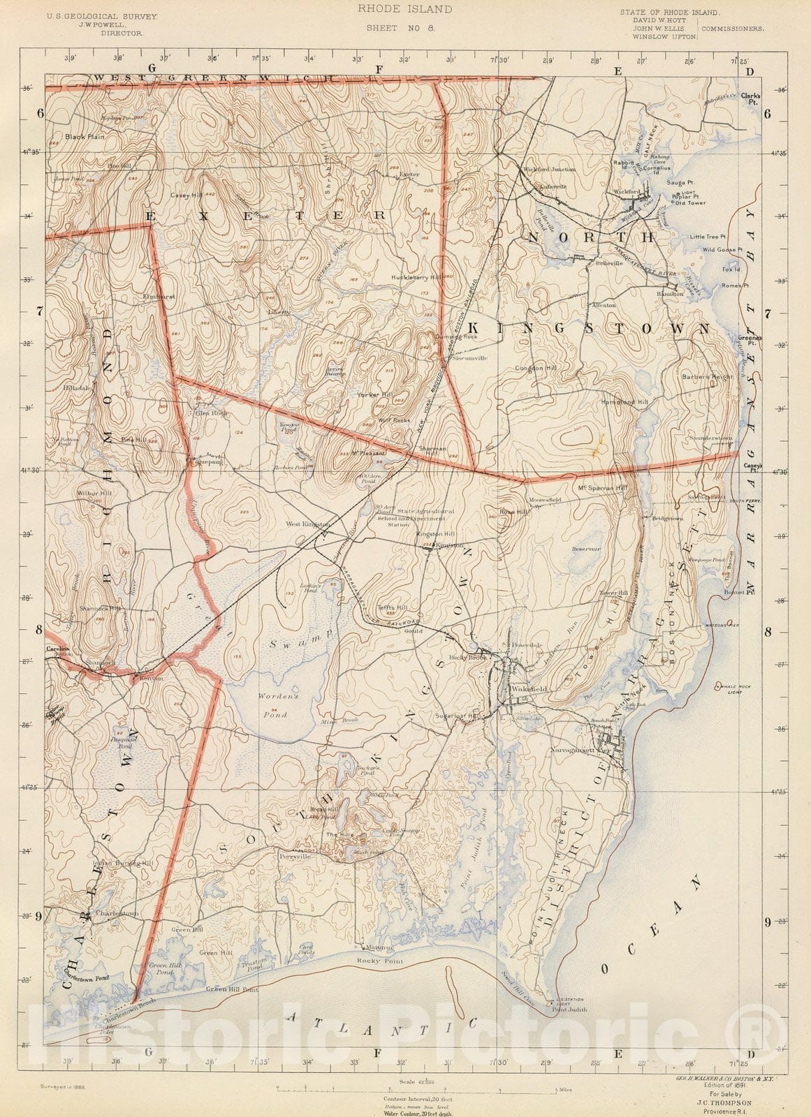 Historic Map : State Atlas Map, R.I. sheet 8. 1891 - Vintage Wall Art