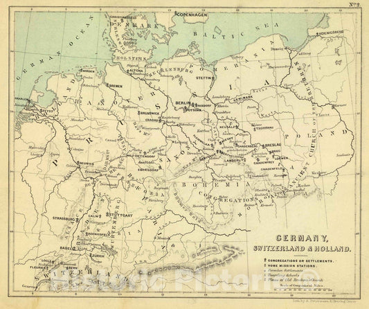 Germany, Switzerland, and Holland, 1853 - Historical Map Print