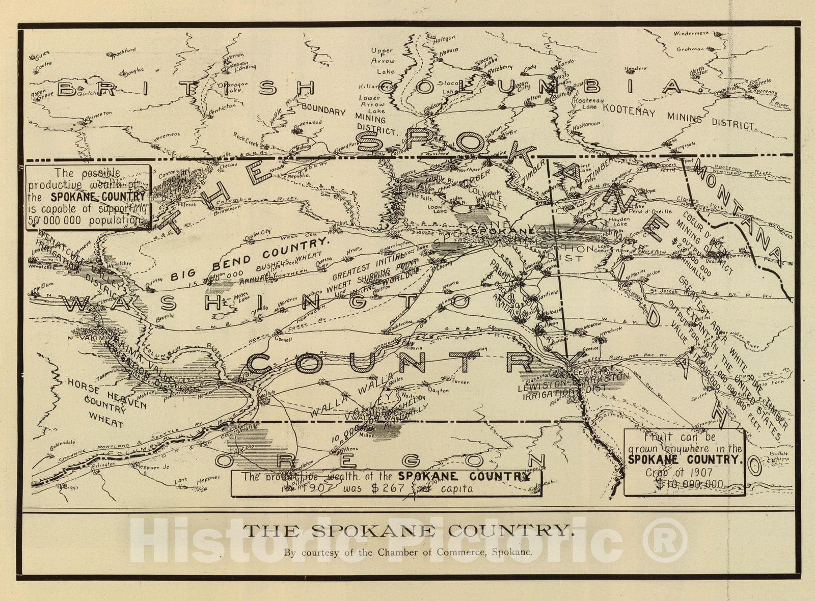 Historic Map : State Atlas Map, Spokane Country. 1909 - Vintage Wall Art