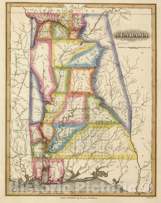 Alabama, 1822 - Historical Map Print