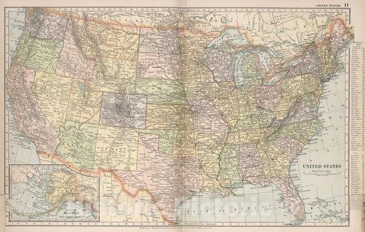 Historic Map : World Atlas Map, United States 11 1891 - Vintage Wall Art