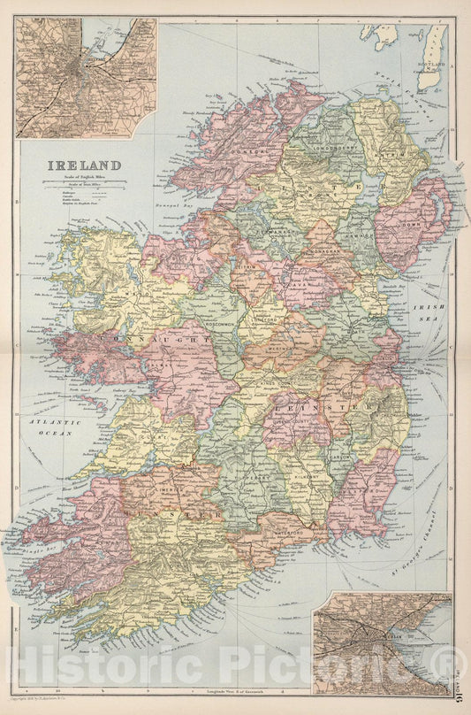 Historic Map : World Atlas Map, Ireland 16 1891 - Vintage Wall Art