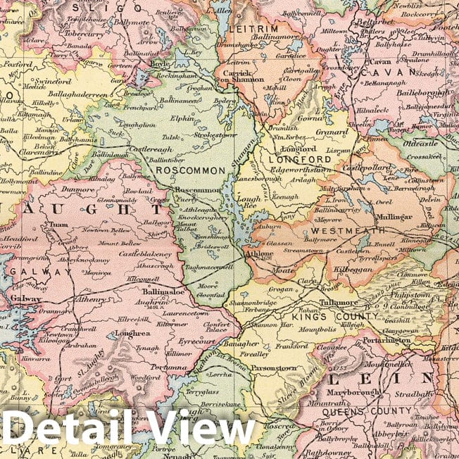 Ireland - Railroad Map, 1891 - Historical Map Print