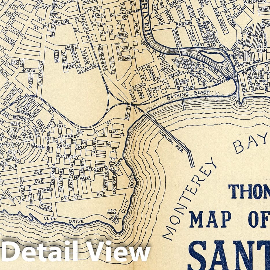 Santa Cruz, California - Road Map, 1938 - Thomas Bros. Historical Map Print