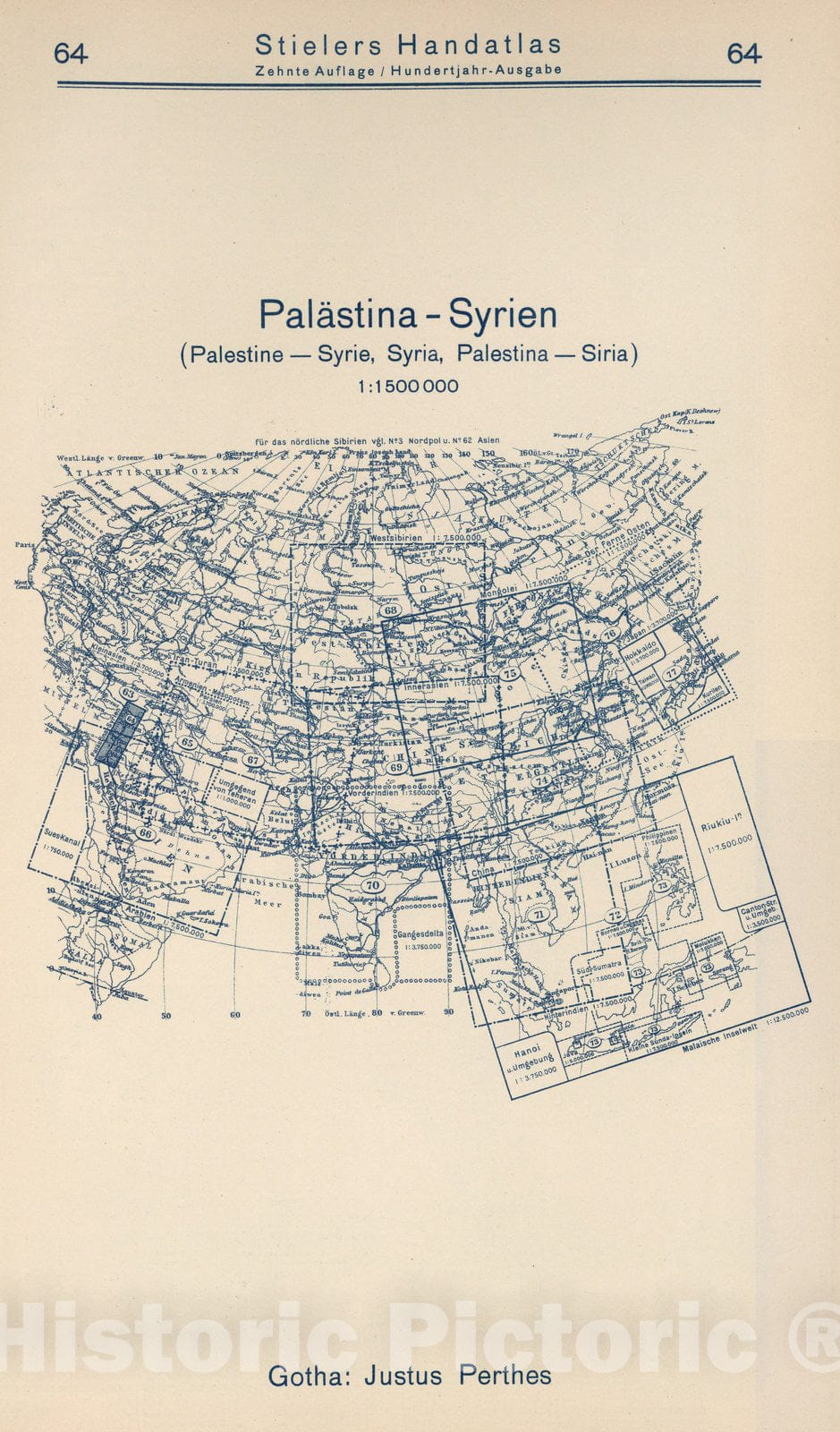 Historic Map : Index Map: 64. Palastina - Syrien. Palestine - Syria, 1925 - Vintage Wall Art