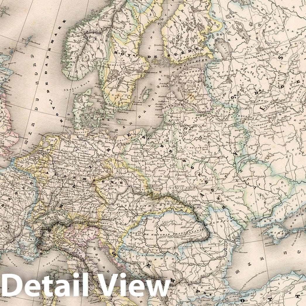 Europe under Charles V - 1863 Historical Map Print