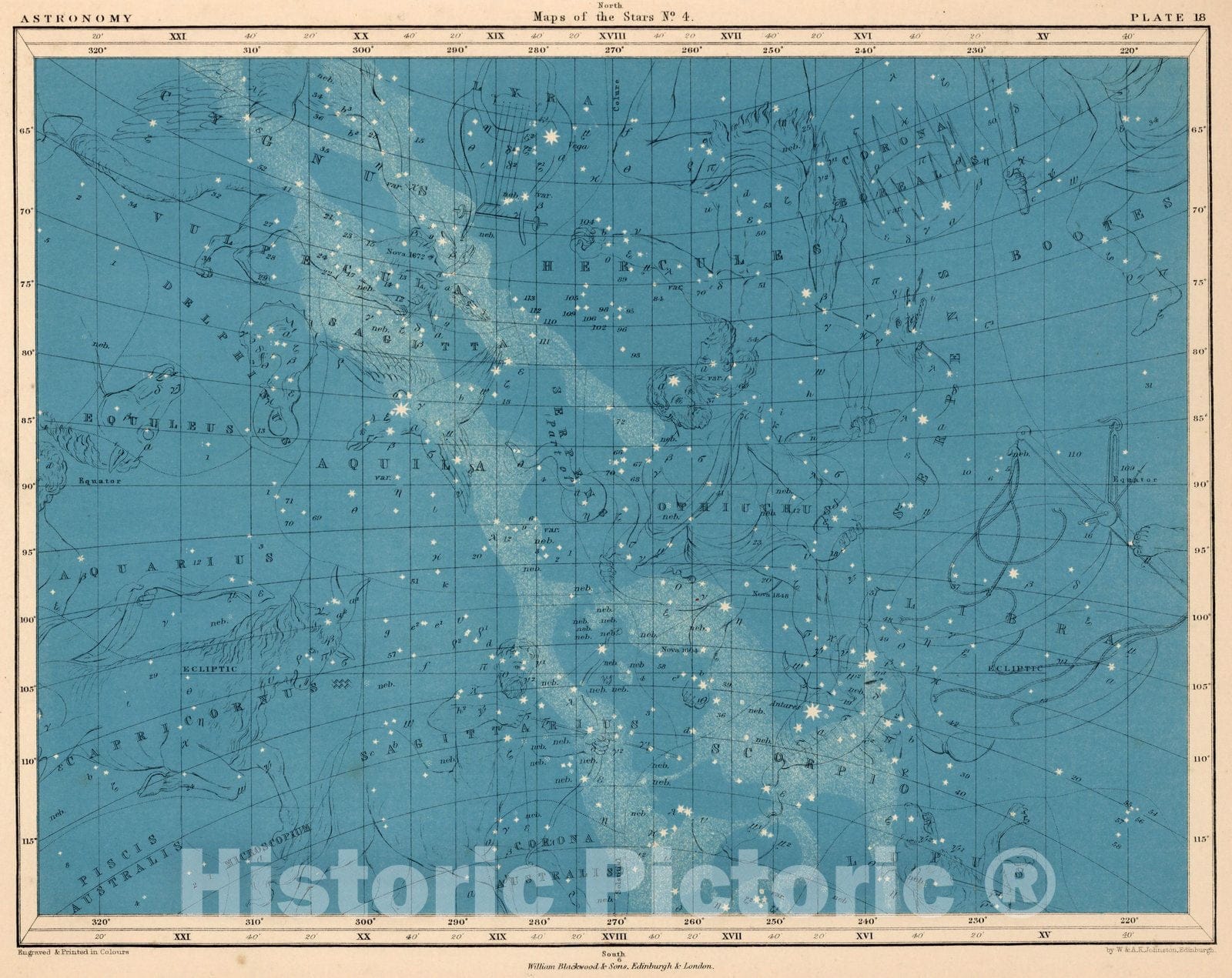 Historic Map : Plate 18. Maps of the Stars. No. 4, 1869 - Vintage Wall Art