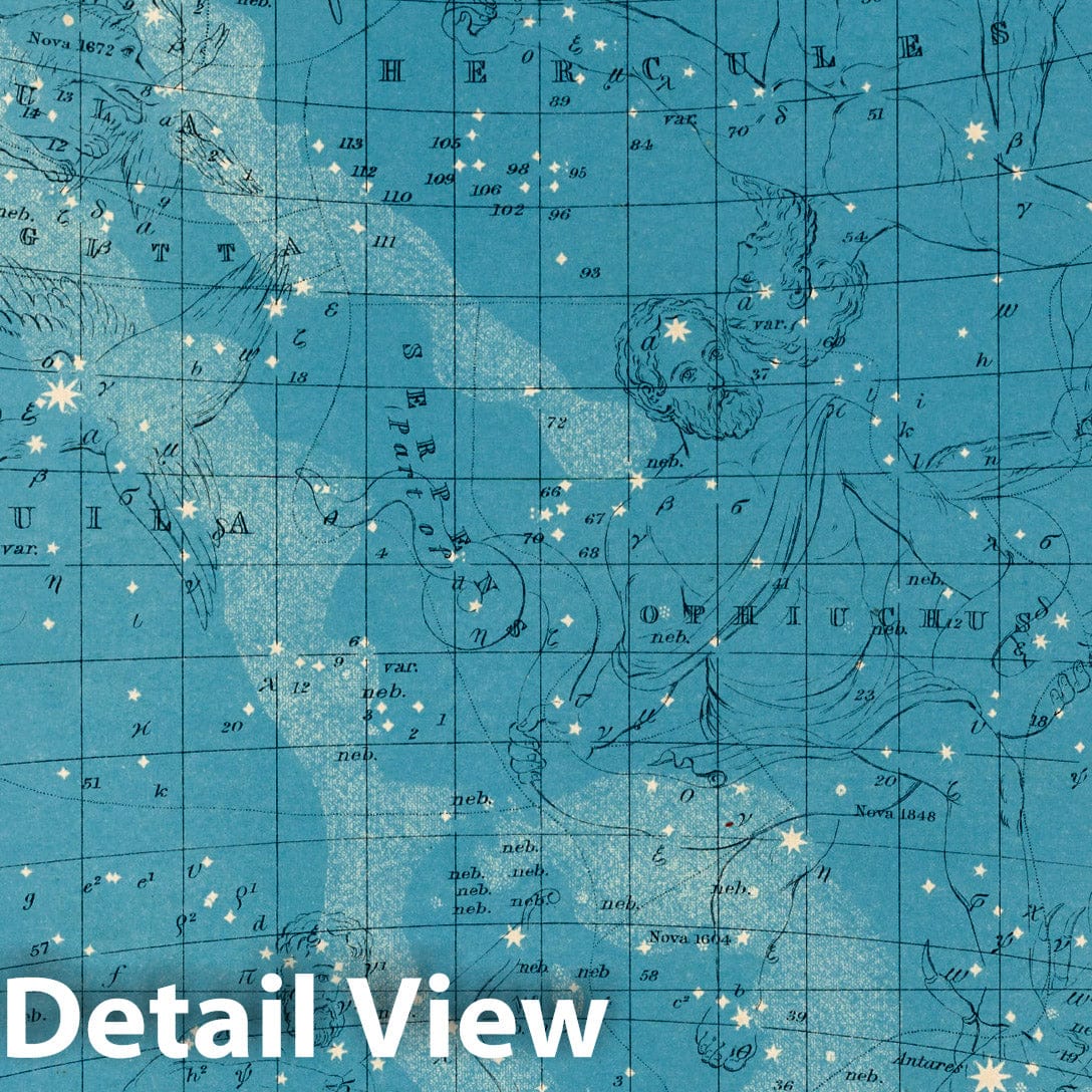 Star Maps - Celestial Map - Plate No. 18, 1869 Historical Print