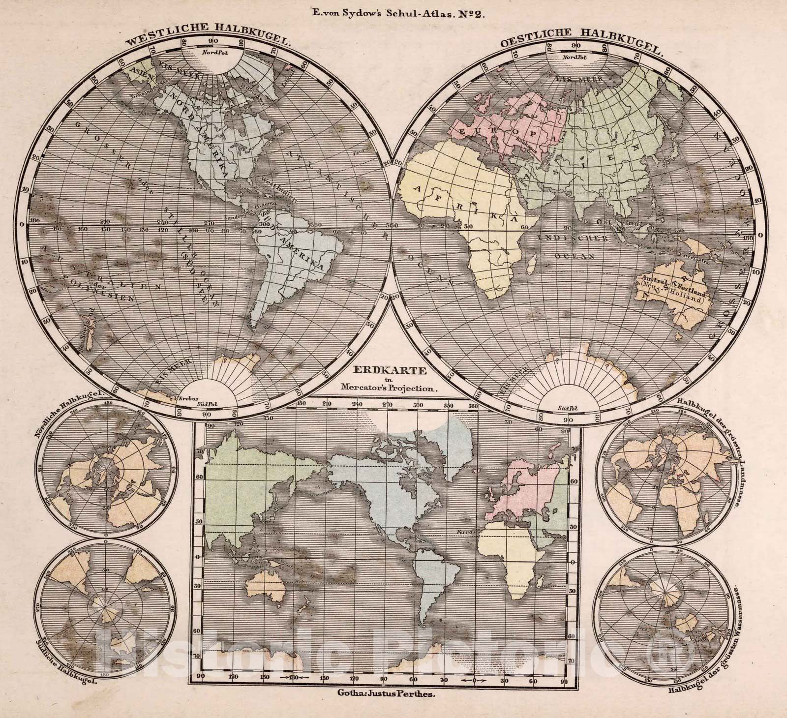 Historic Map : School Atlas Map, 2. Erdkarte. Earth. 1872 - Vintage Wall Art